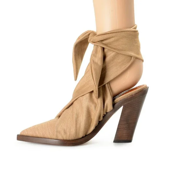 Burberry Women's Tillington Beige Leather High Heel Wrap Around Pumps Shoes